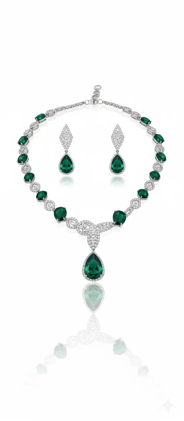 Silver_Emerald_Royale_Grand_Necklace_Set_For_Women